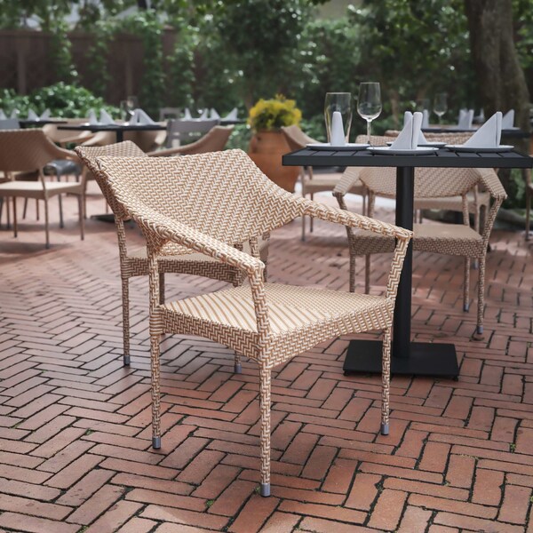 Flash Furniture Natural PE Rattan Wicker Patio Dining Chair TT-TT002-NAT-GG - main